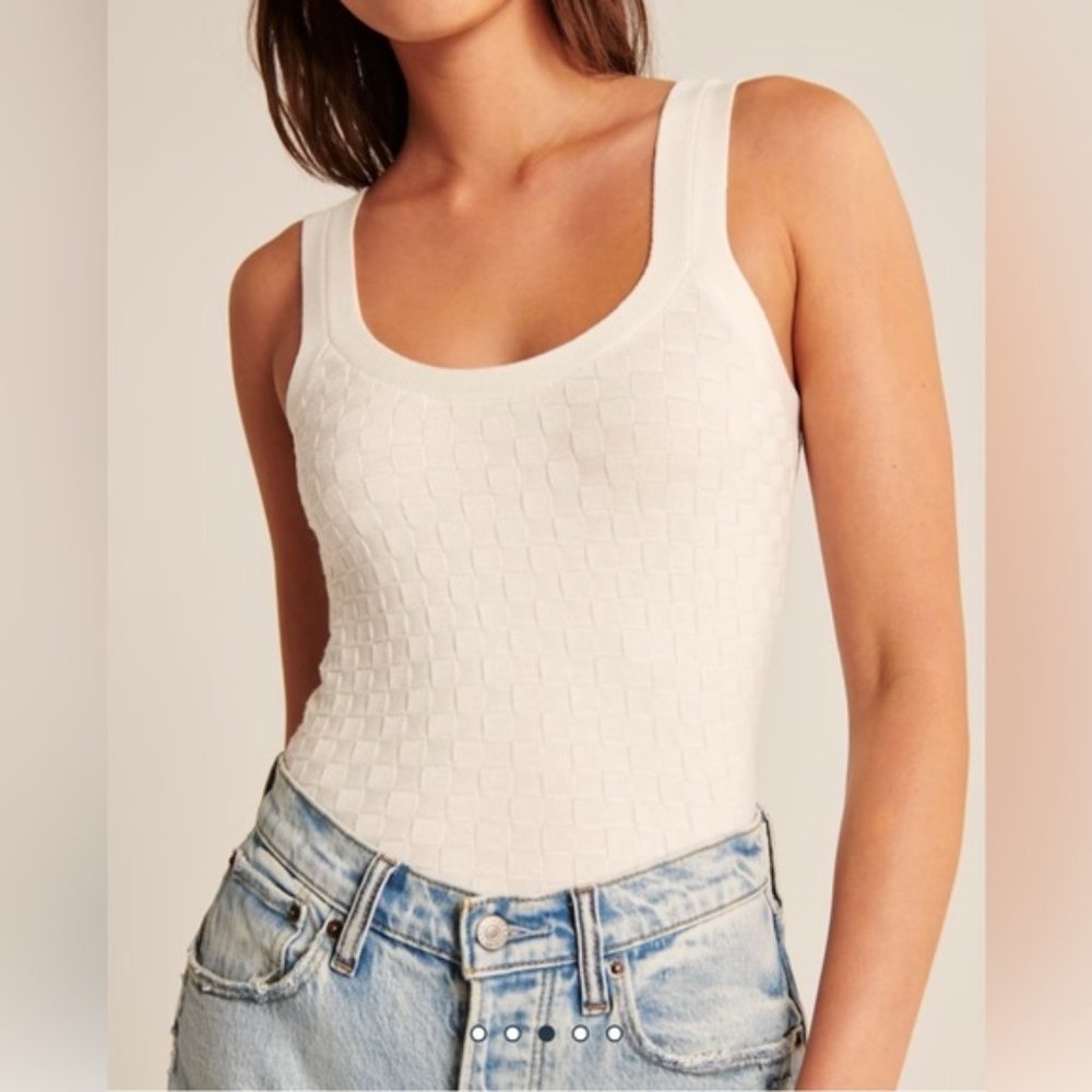 Abercrombie Checkered Slim Scoopneck Tank White